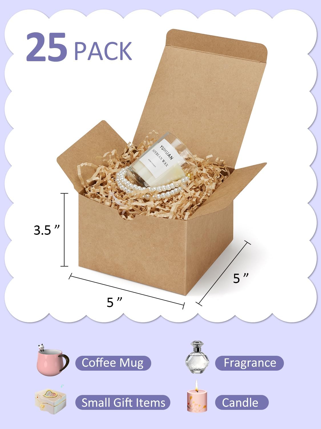 Eupako Brown Gift Boxes 5x5x3.5 25 Pack Kraft Paper Gift Boxes with Lids for Gifts, Crafting