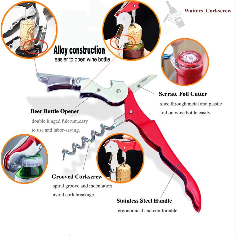 Professional Waiter Corkscrew Wine Openers Set, Heavy Duty Stainless Steel Hinges Wine Key for