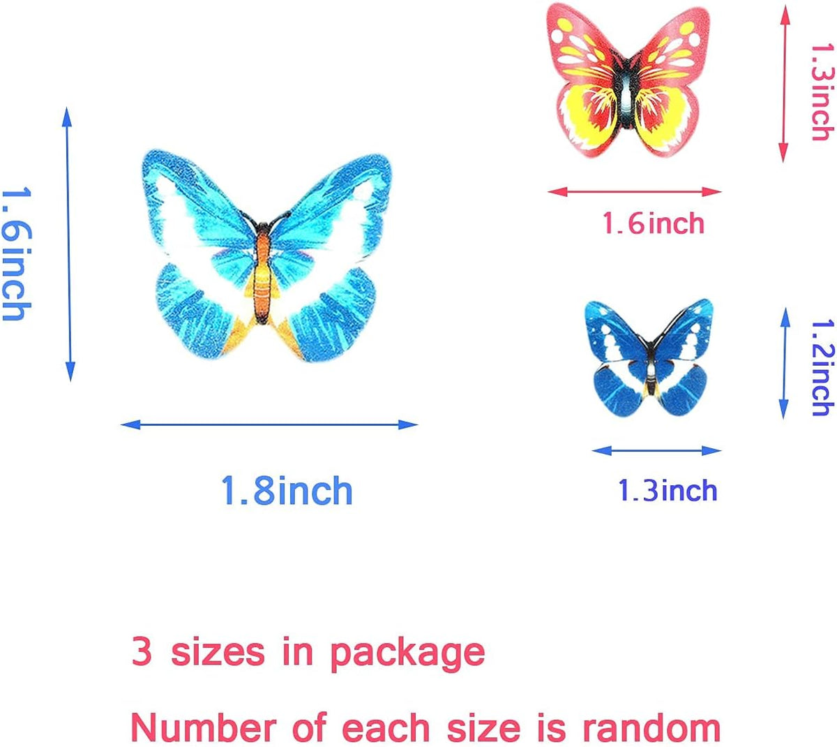 48Pcs Edible Cake Butterfly Decoration Cake Toppers Birthday Party Cupcake Toppers Mixed Size &