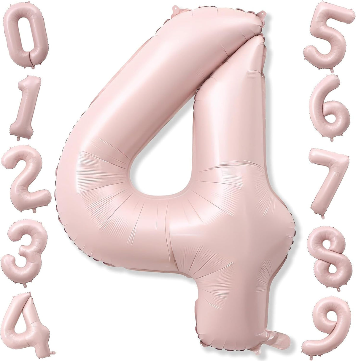 40 Inch Pastel Pink Number Balloon 4, Large Self Inflating Retro Dusty Pink Foil 4 Number Balloons