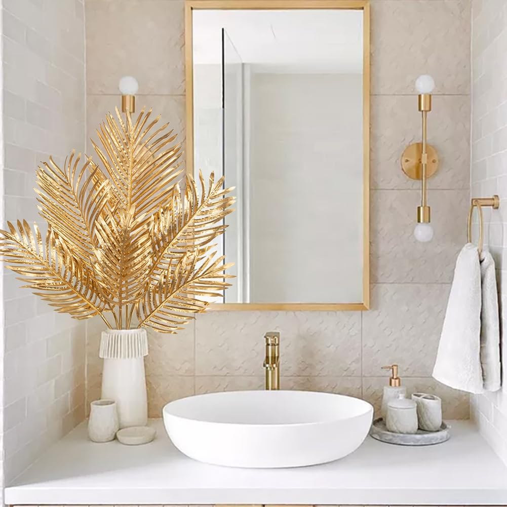 DILATATA Large Faux Gold Palm Leaves – Artificial Tropical Areca Palm Fronds for Floral