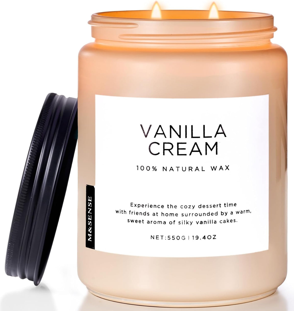 M&SENSE Vanilla Soy Candles, Large 2 Wick Jar Candle 19.4oz, 110 Hours Burning Time, 100% Natural