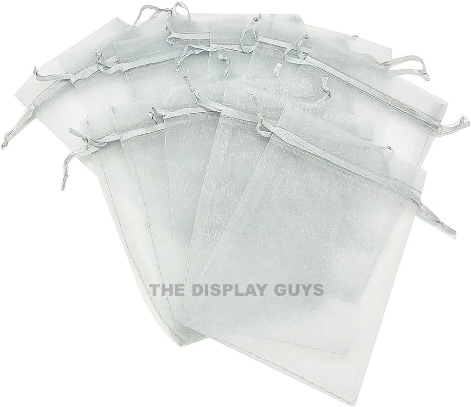 TheDisplayGuys 48-Pack 3x4 Silver Sheer Organza Gift Bags with Drawstring, Jewelry Candy Treat
