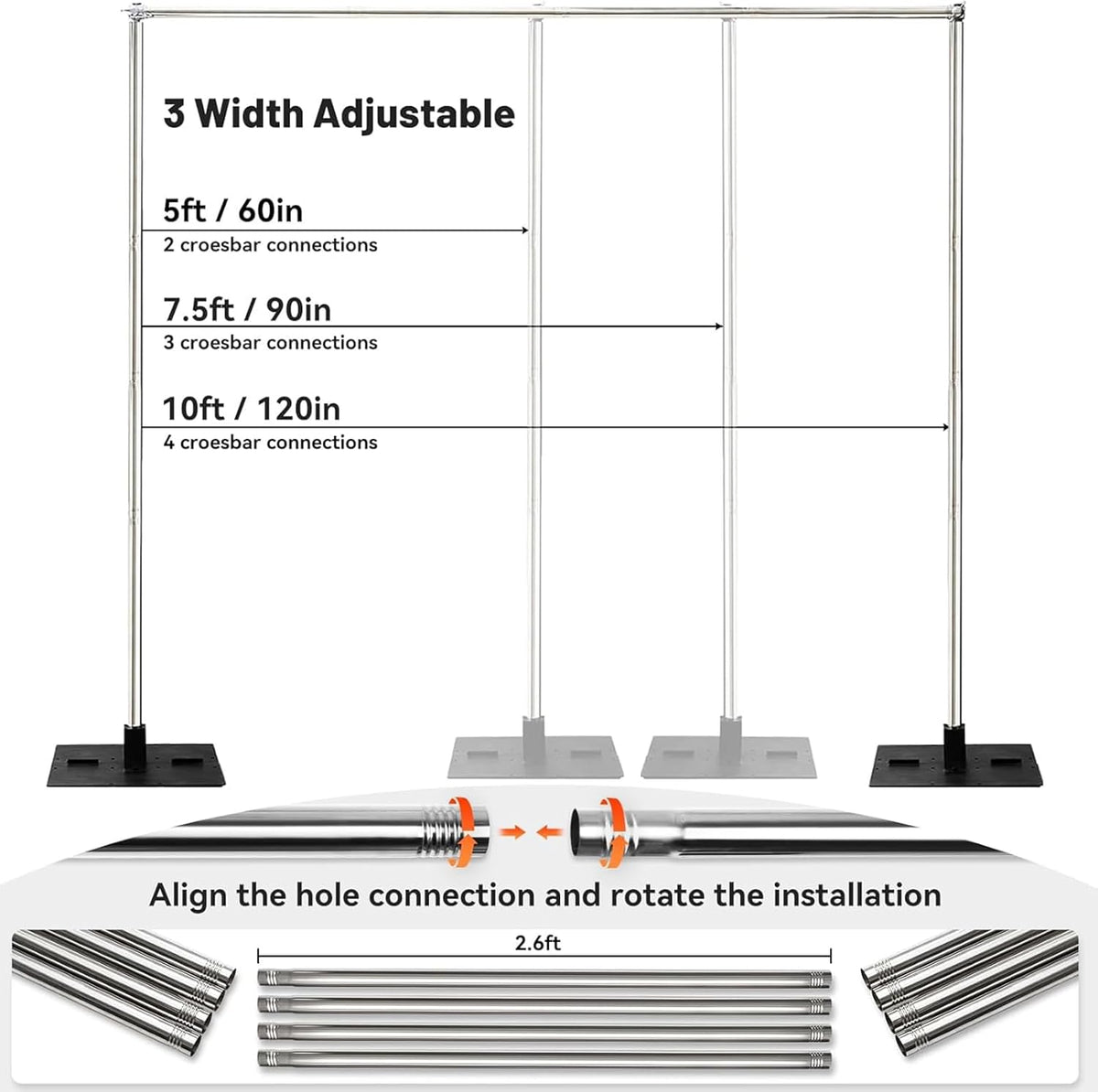 Heavy Duty Pipe and Drape Frame Kit 10x10ft Adjustable Height/Width Photography Background Support