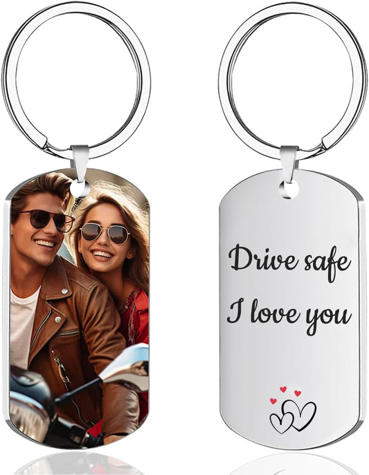 Custom Keychain with Picture, Personalized Keychain with Engraved Photo/Text, Gifts for Family and