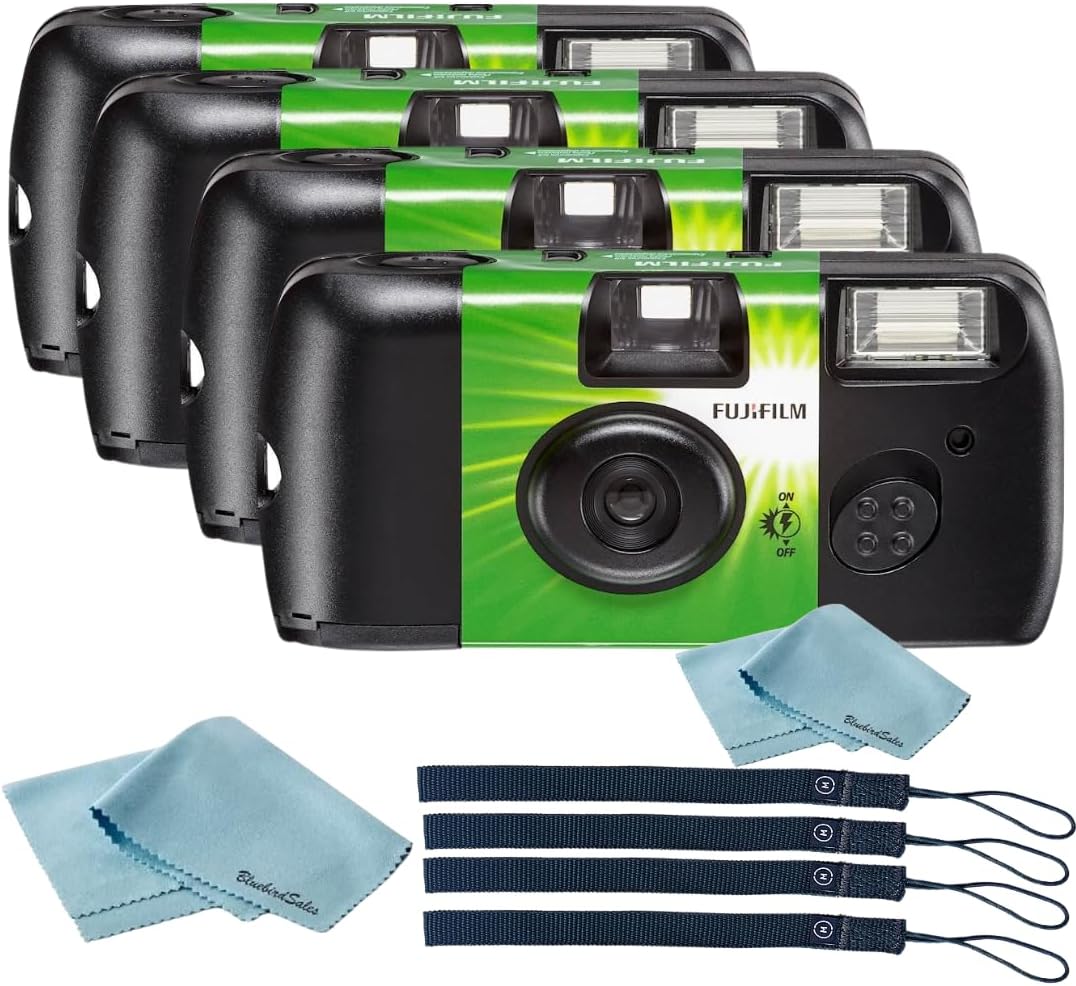 Fujifilm QuickSnap Flash 400 Disposable 35mm Camera • 4 Pack • 4 Hand Straps • 2 BluebirdSales