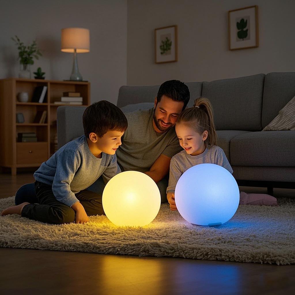 Mr.Go 12-inch Rechargeable LED Ball Light, RGB Color-Changing Globe Orb Lamp w/Remote, Home Kids