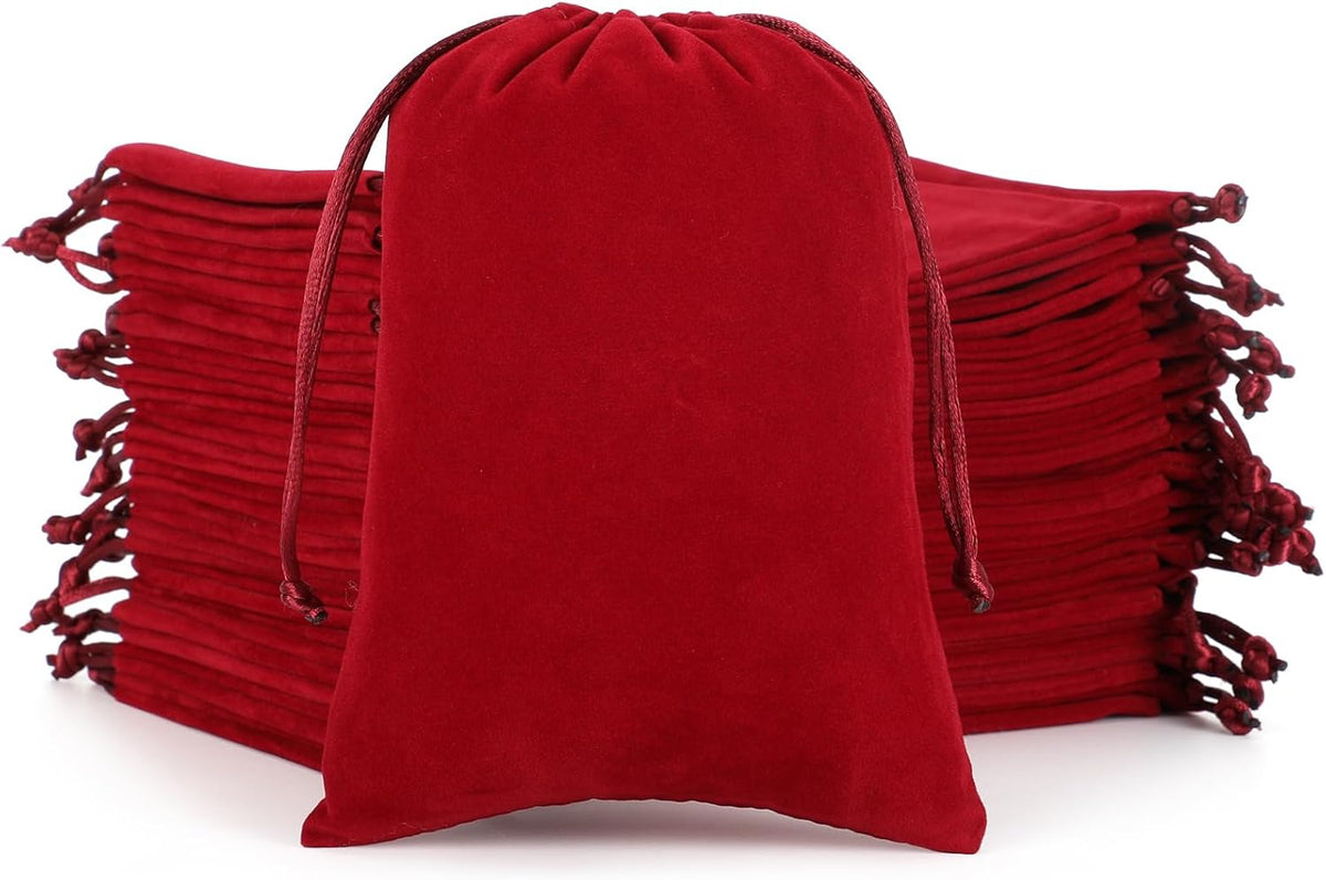 Velvet Drawstring Jewelry Bag, 50Pcs Wine Red Dice Bag, 5x7 Tarot Card Pouch, Or Wrapping Halloween