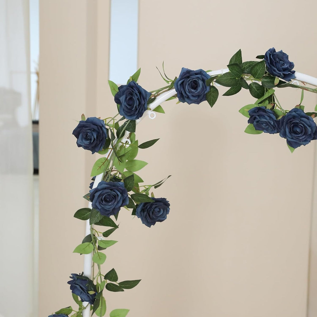 2 Strands 73'' Artificial Silk Rose Flower Vines Garland, Fake Roses Floral Green Leaves Hanging