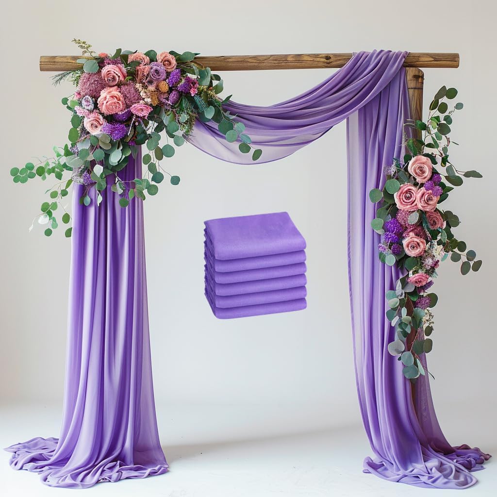 Wedding Arch Draping Fabric 6 Panels 28.7" x 20FT Lavender Purple Sheer Chiffon Backdrop Drapes for