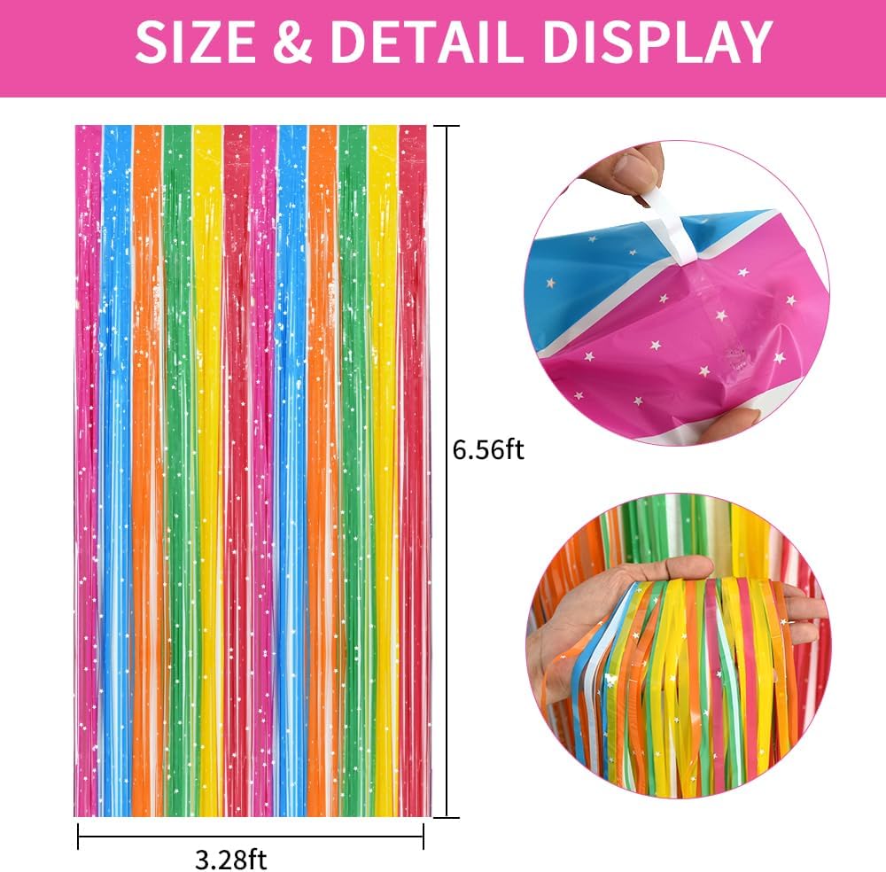 TONIFUL 3Pcs Colorful Door Streamers,Photo Booth Backdrop Metallic Colorful Foil Fringe Curtains