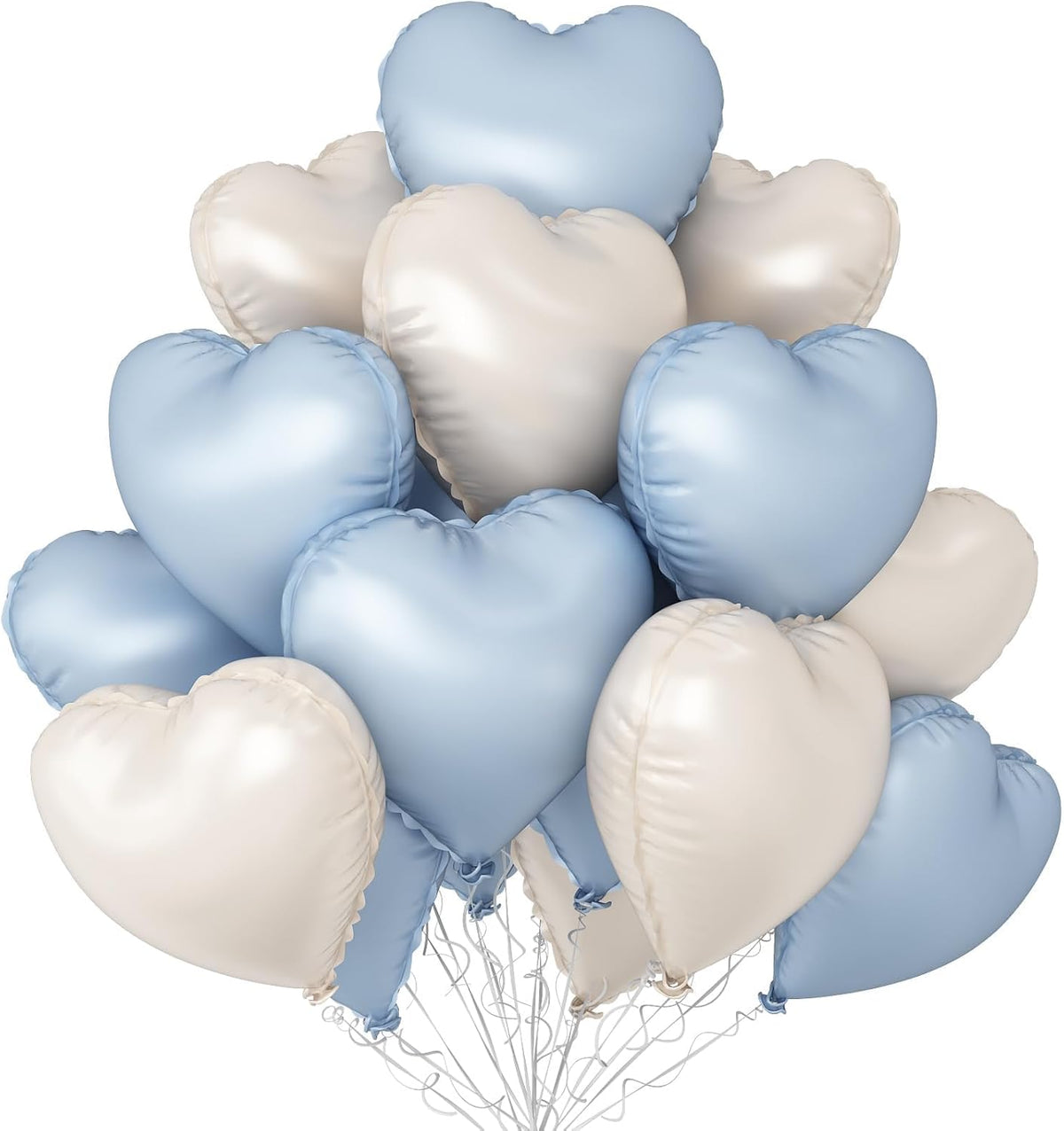 Baby Blue White Heart Balloons,12Pcs 18 Inch Blue Cream Foil Love Heart Shaped Balloons for Baby