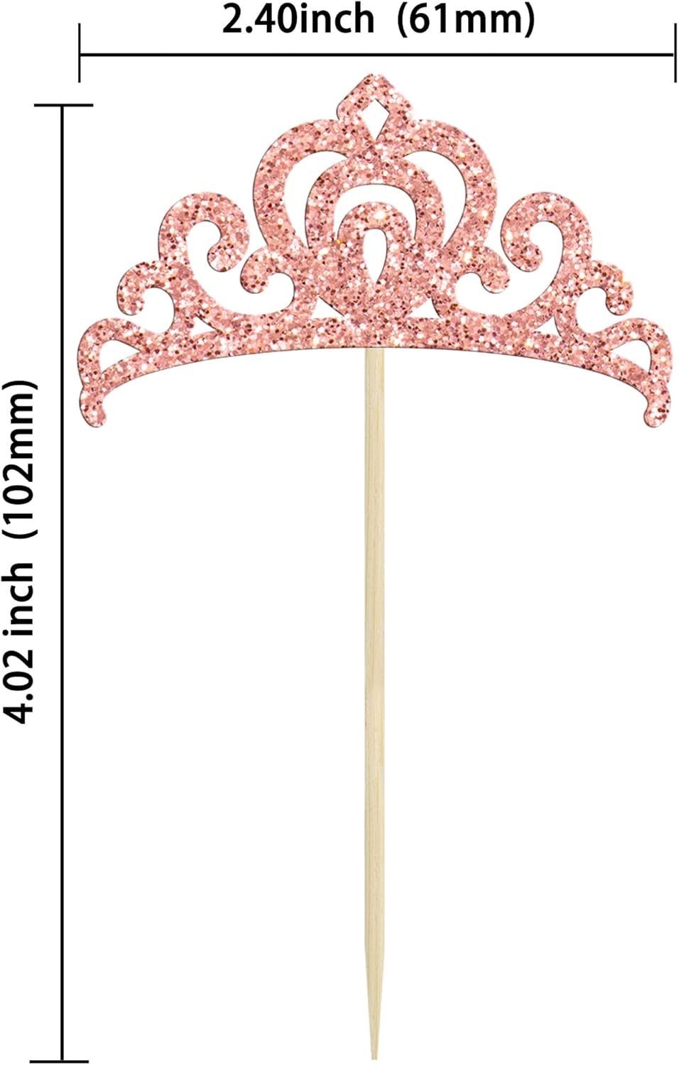 Gyufise 24Pcs Rose Gold Princess Crown Cupcake Toppers Glitter Princess Cake Pick Decorations for