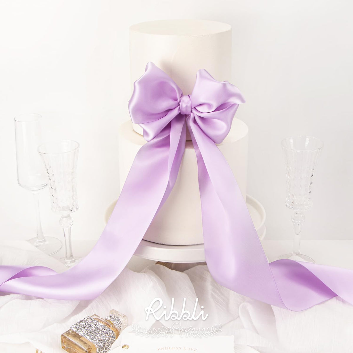 Ribbli Lavender Satin Ribbon 4 Inch Wide Light Orchid Purple Ribbon for Wedding Chair Sash Grand
