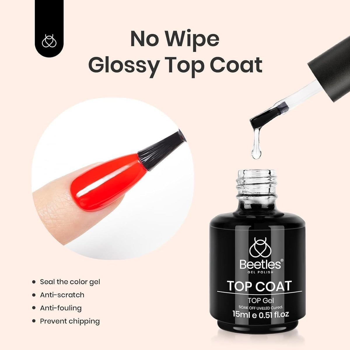 Beetles 3Pcs 15ml Gel Polish Top Coat Base Coat and Liquid Peel Off Latex Set No Wipe Base Top Coat