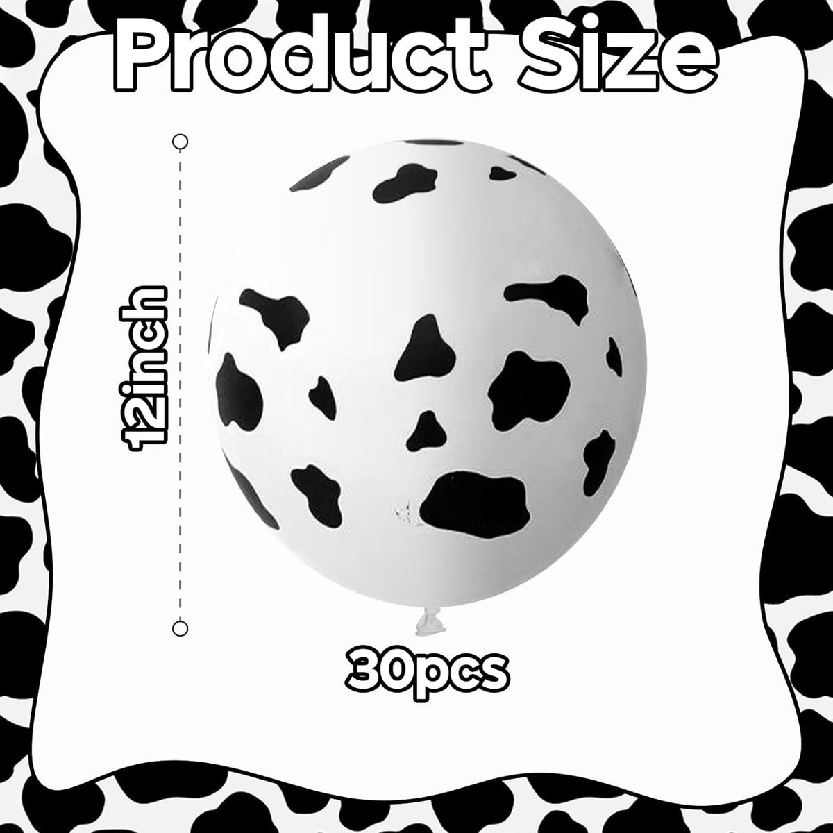 Cow Print Balloons, 30 Pcs Cute Cow Latex Balloons for Kids Party, Black White Western Cowboy