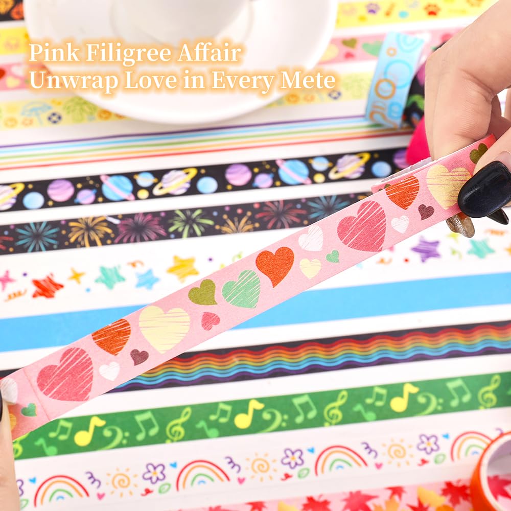 30 Rolls Colorful Theme Washi Tape Set with Different Colorful Patterns, Writable Decorative Tapes