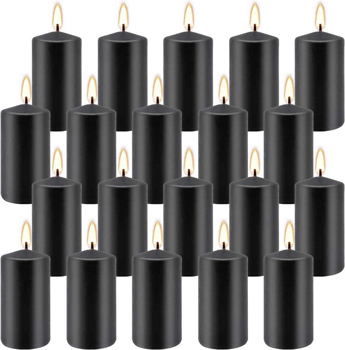 Set of 20 | 2-Inch Wide x 4-Inch Tall Black Pillar Candles - Elegant Décor for Home, Events, and