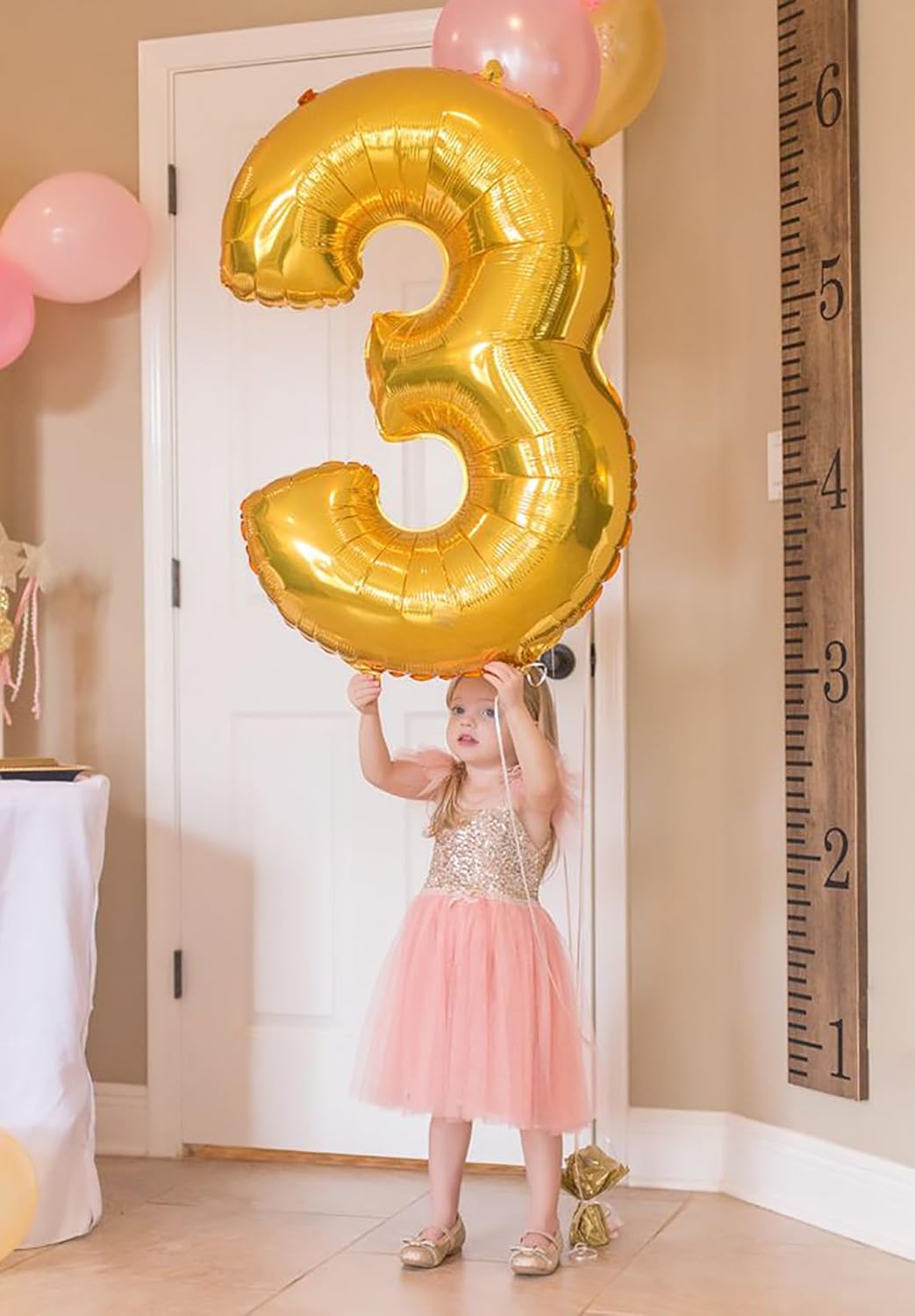 Jumbo Number 3 Balloon 40 Inch, Gold Mylar Foil Number Three Balloons for Boy Girl 3 13 23 33