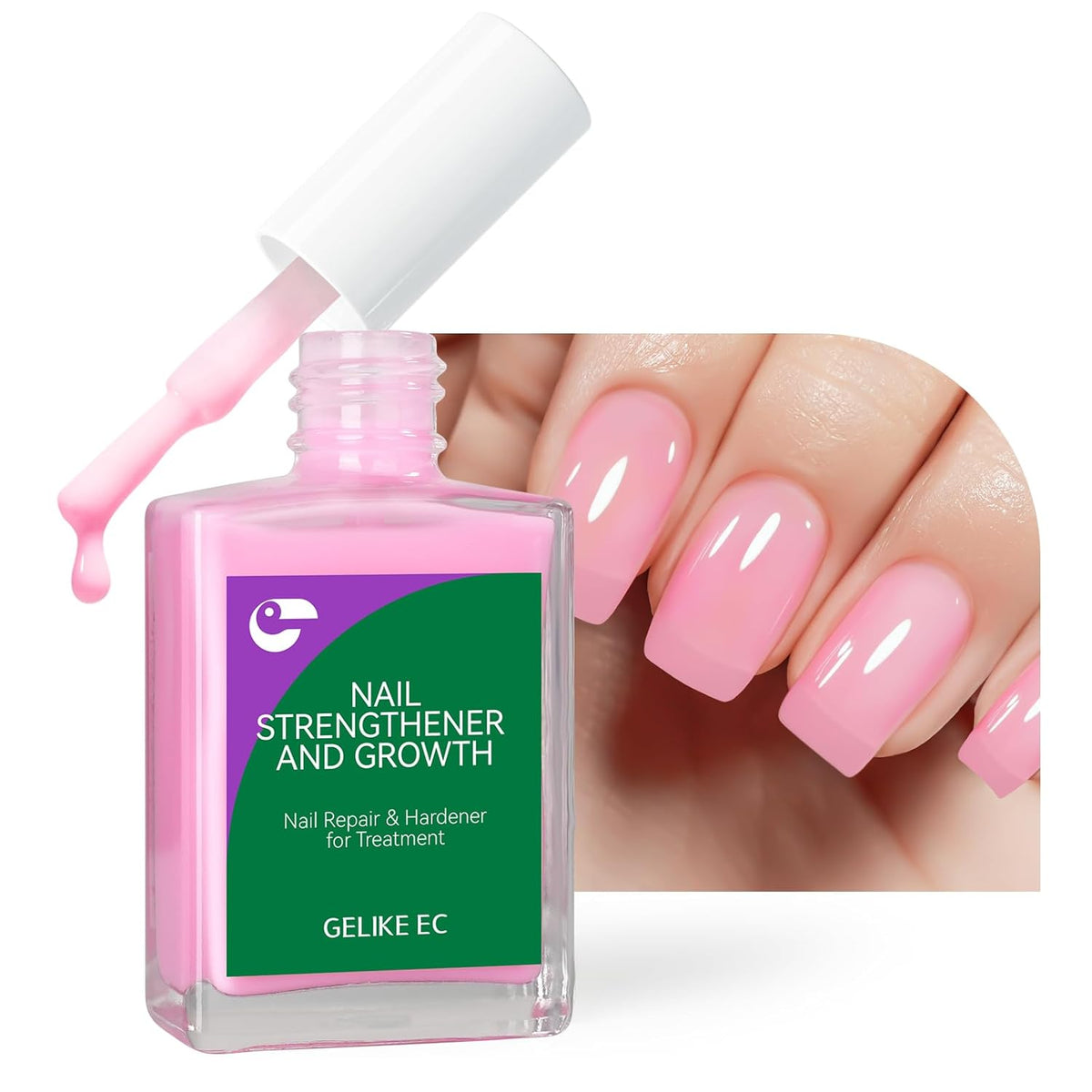 Nail Polish Strengthener and Growth Treatment: Pink 15ml Gelike EC Natural Nail Hardener Extra
