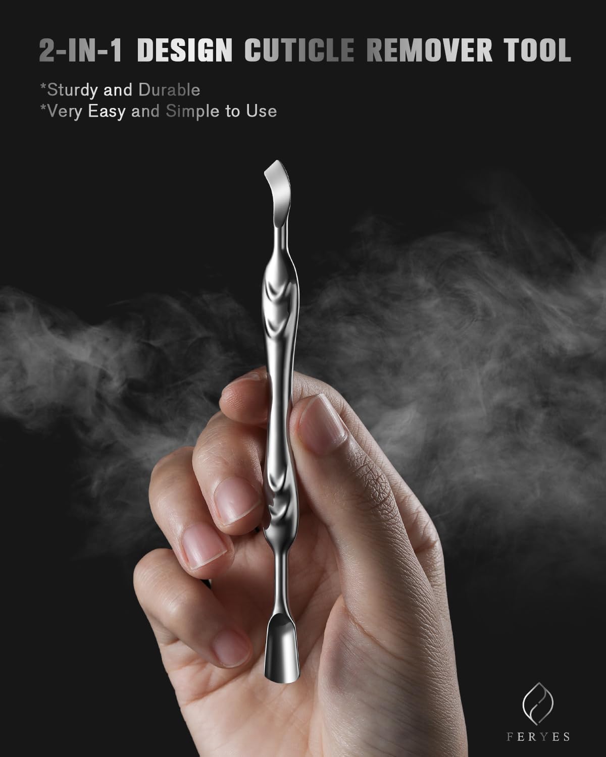 FERYES Elegant Precision Cuticle Pusher & Nail Cleaner - Dual-Ended Cuticle Stick Stainless Steel