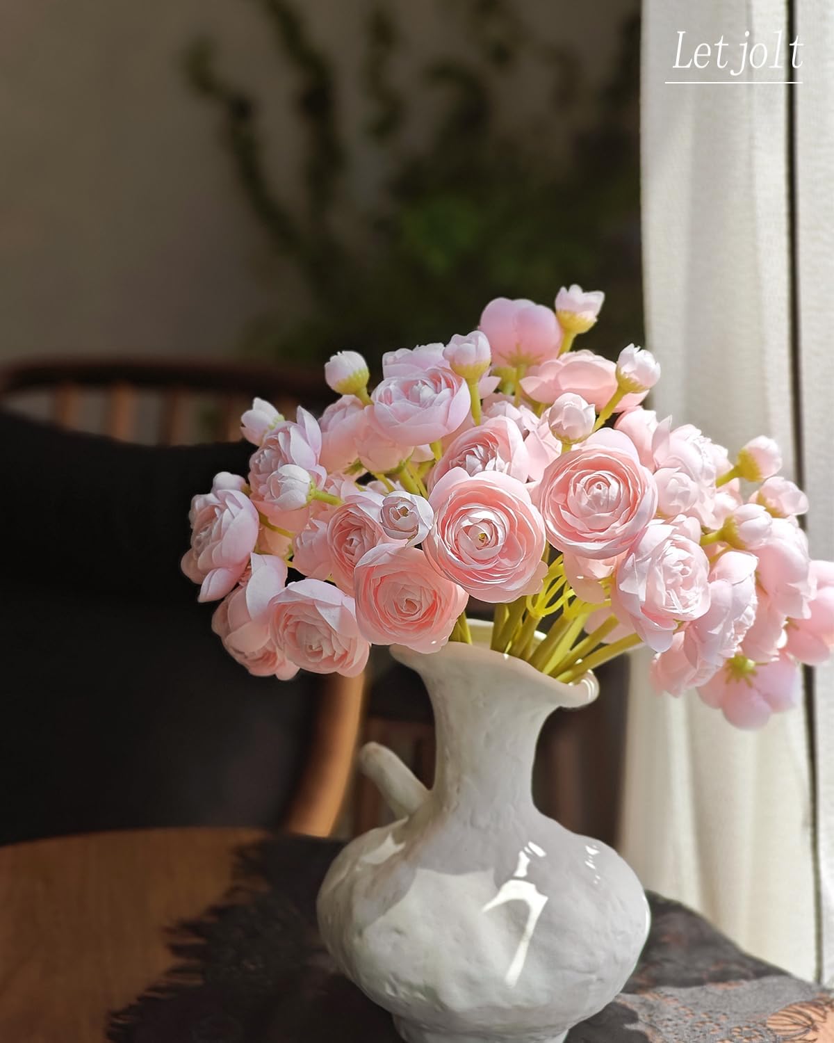 Letjolt Ranunculus Artificial Flower Pink Silk Flowers Faux DIY Bouquet for Wedding Engagement
