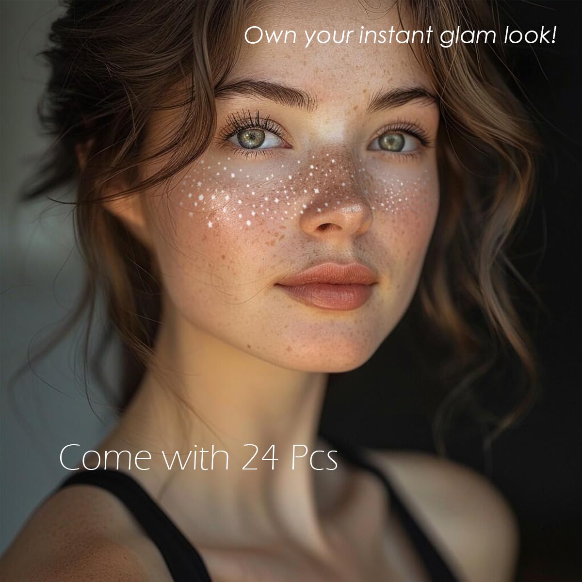 Glitter Freckles, 24PCS Glitter Freckles Face Tattoo, Sparkle Freckles for Women, Waterproof Gold