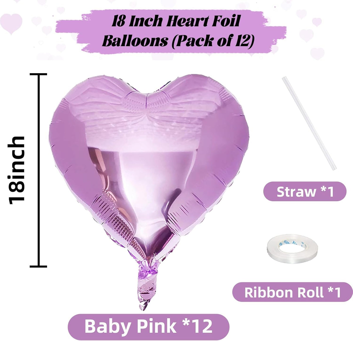 Purple Foil Heart Balloons, 12Pcs Lavender Purple Heart Shape Mylar Balloons, 18 Inch Light Purple