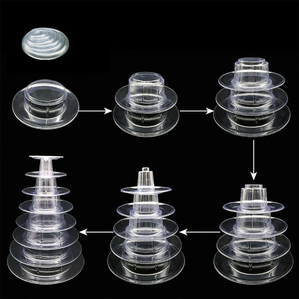 Macaron Tower Stand for Wedding Birthday Party, 4" - 13" Transparent Plastic Round Macaron Tower