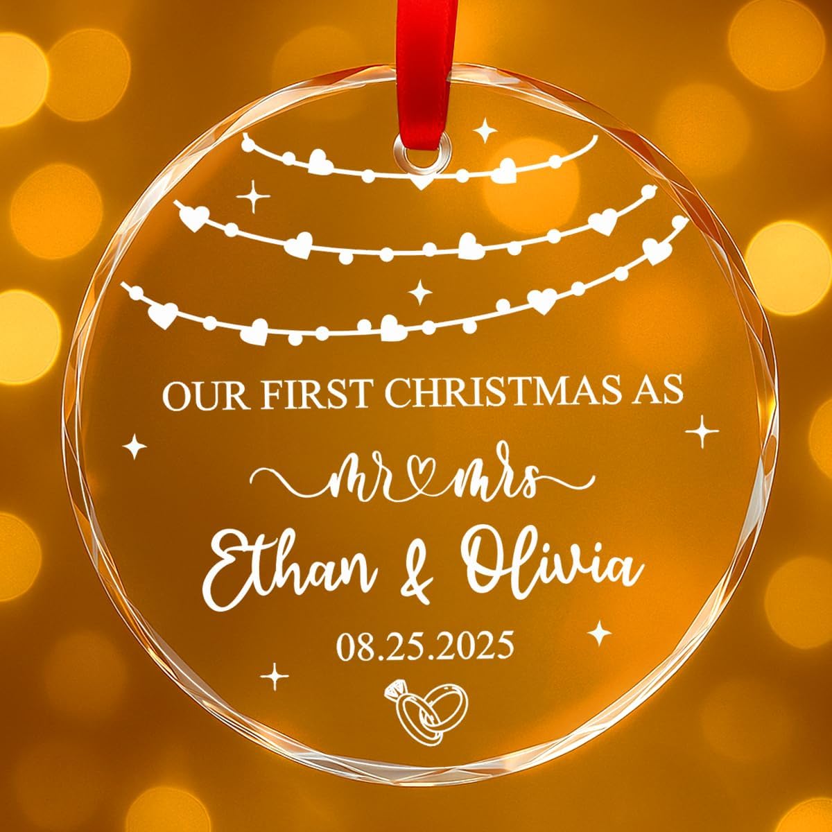 Personalized Christmas Ornaments with Names, Couple Glass Ornament, Custom Wedding Gifts for