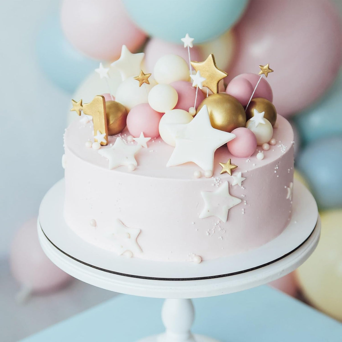 ASTARON 20 Pcs Ball Cake Topper Decorations Mini Balloons Cake Topper Sticks Light Pink Balls Cake