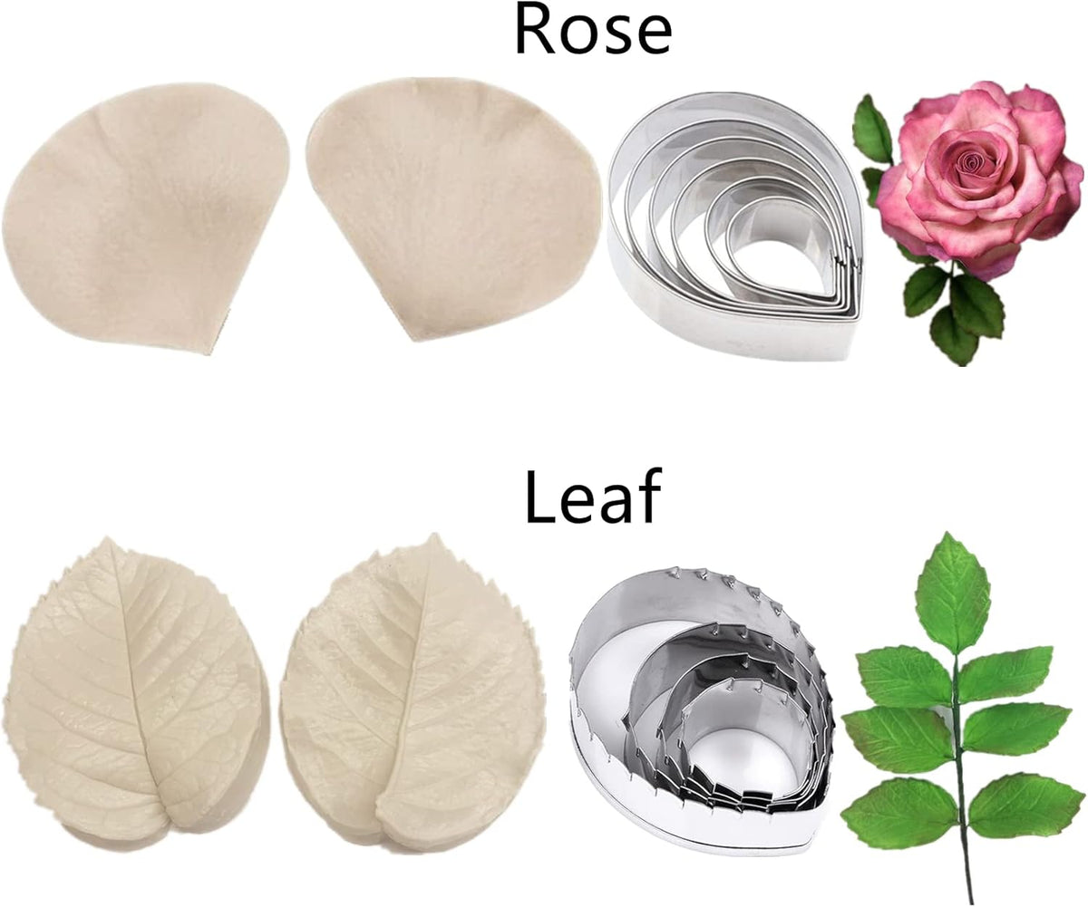 60pcs Gum paste Flower and Leaf Tool 6set Fondant Flower Silicone Molds 6set Gum Paste Cutter 20pcs