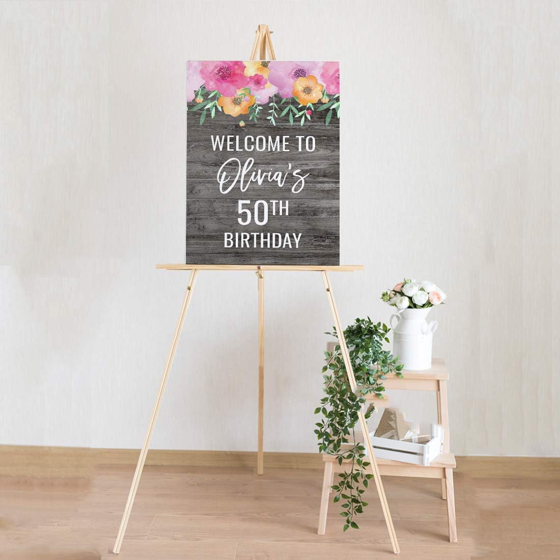 Andaz Press Personalized Extra Large Birthday Easel Board Party Sign, 12x18-inch, Pink Floral