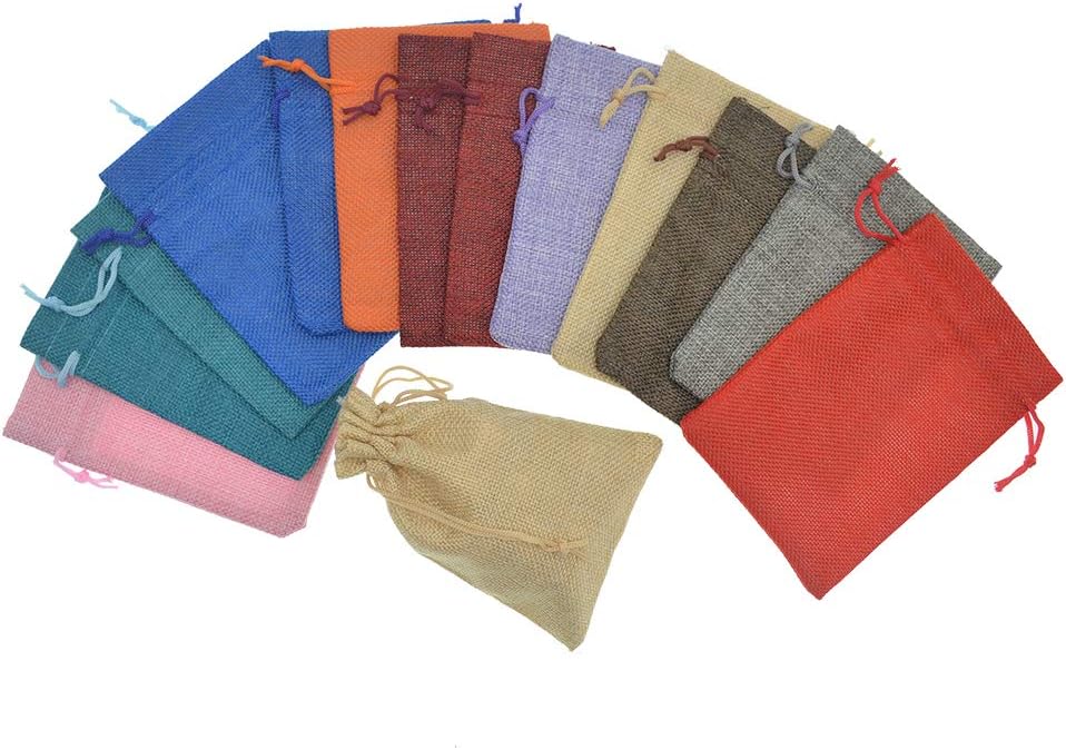 20Pcs Burlap Bags with Drawstring, Assorted Colored Small Jute Sacks Christmas Wedding Party Favor