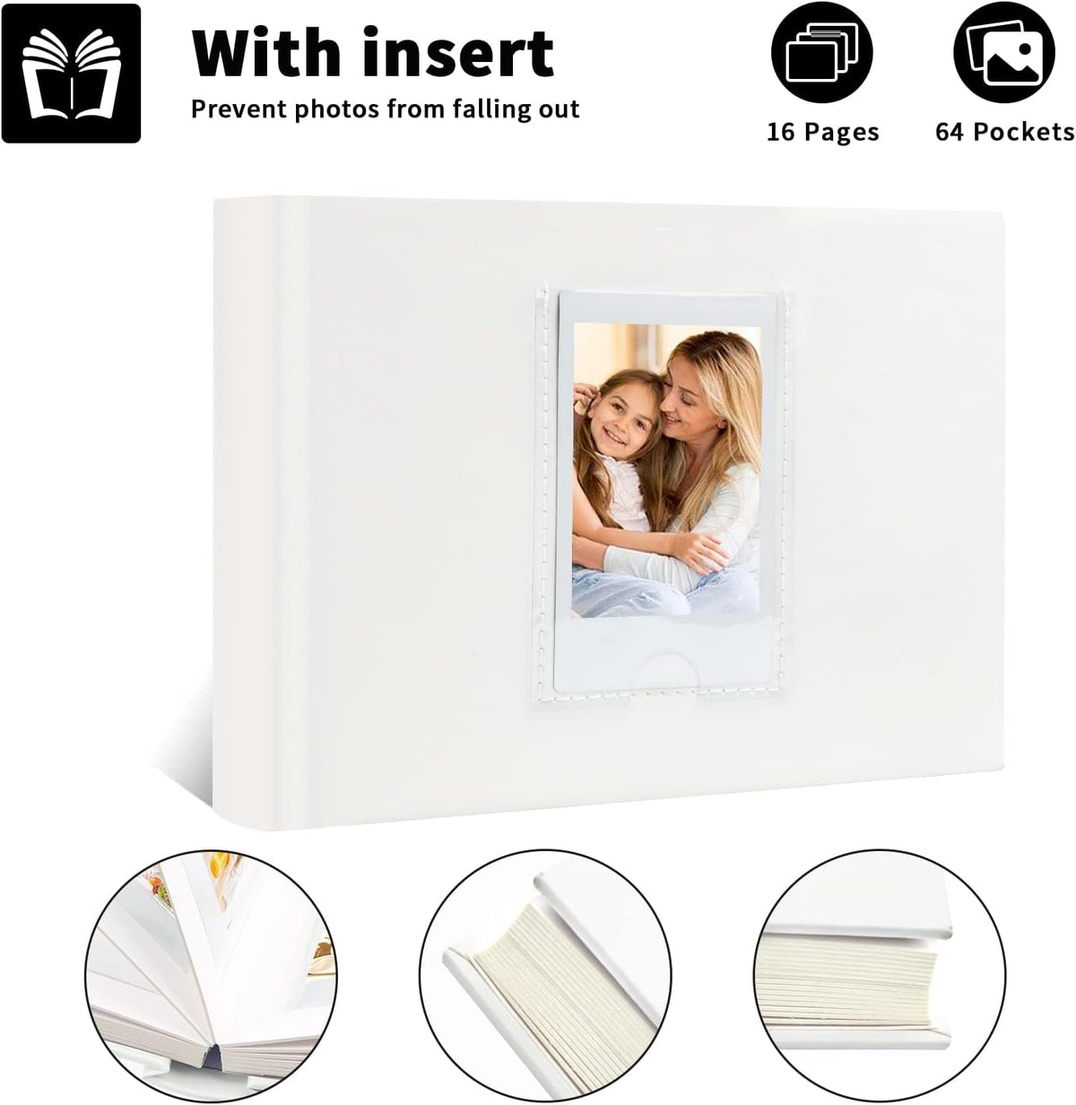 64 Pocket Mini Photo Album with Writing Space,Faux Leather Cover, Compatible with 2x3 Inch Polaroid