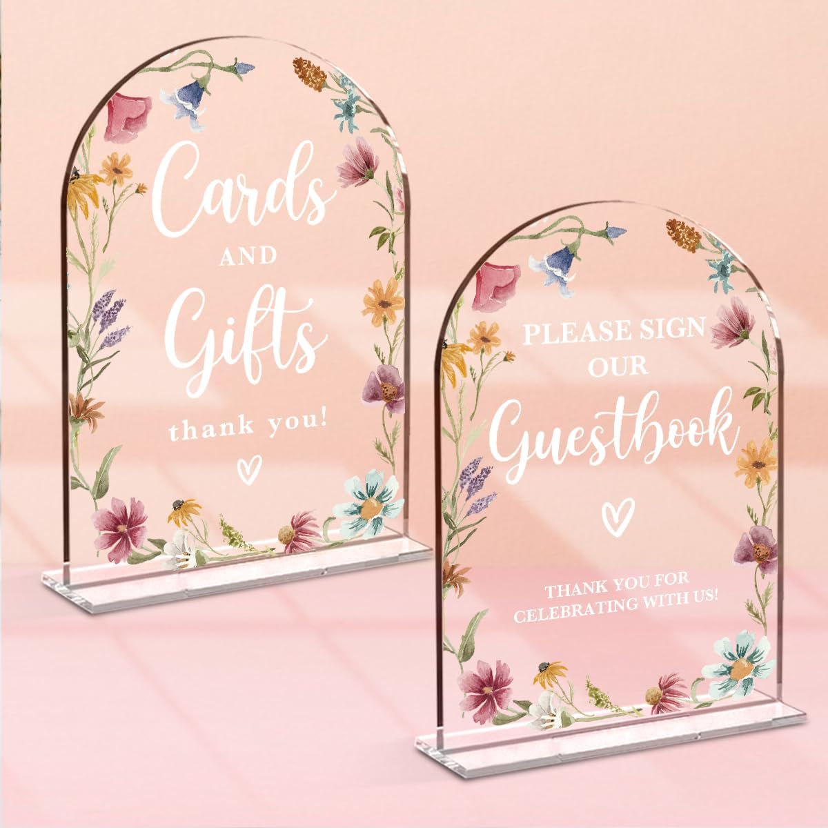 2 Pcs Acrylic Wedding Signs for Reception, Bridal Shower Decorations, Cards and Gifts Signs, Guest