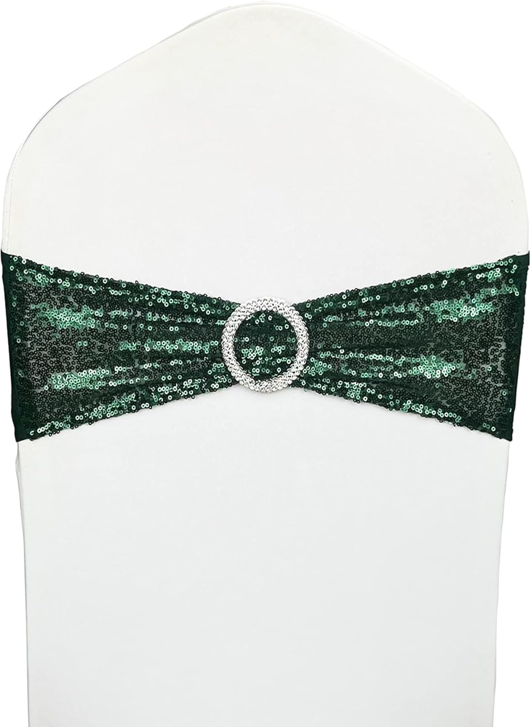100 Pcs Chair Sashes Sequin Stretch Chair Bands Dark Green Spandex Polyester Bows for Party Hotel