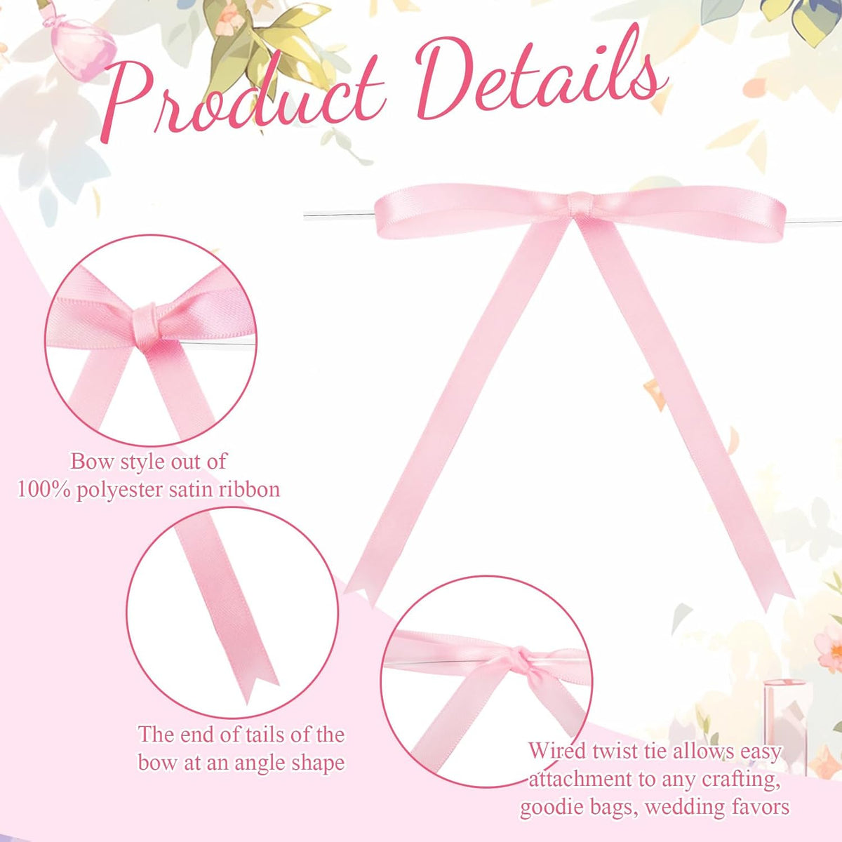 Riceshoot 100 Pcs Twist Tie Bows Bulk 5x7 Inch Satin Ribbon Bows for Gift Wrapping Cake Treat Bags