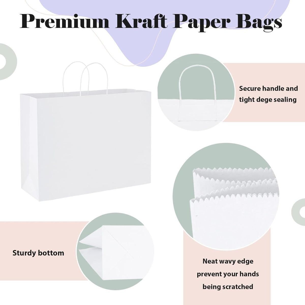 GSSUSA Large Paper Gift Bags 16x6x12'' 25Pcs White Paper Bags with Handles, Shopping Bag for Small