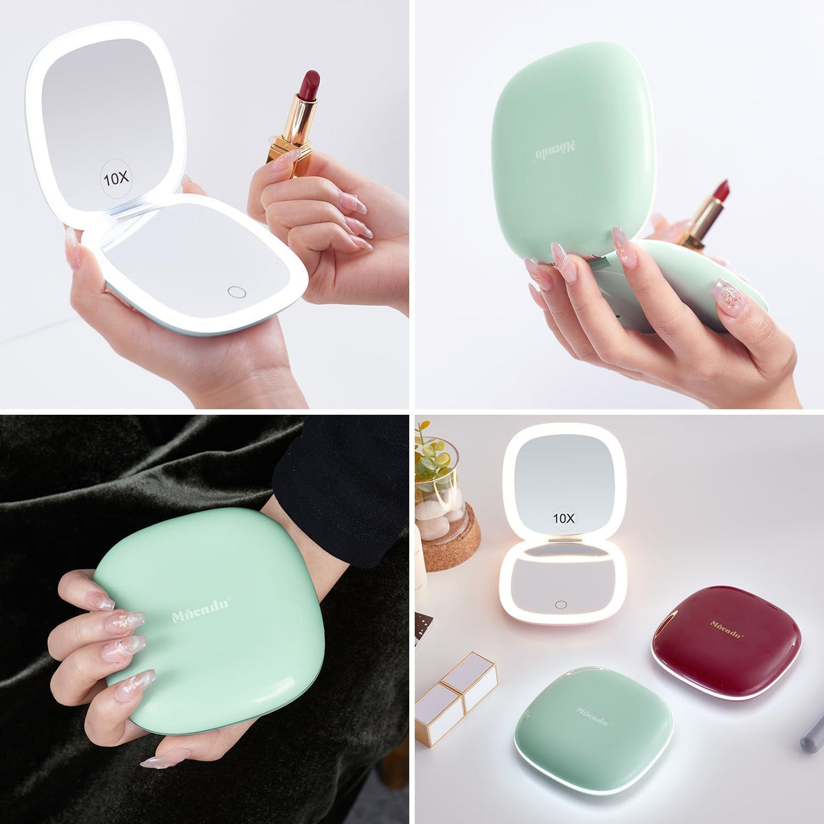 Mocado Compact LED Travel Makeup Mirror - 4 Inches 1X/10X Magnification Travel Mirror with Light