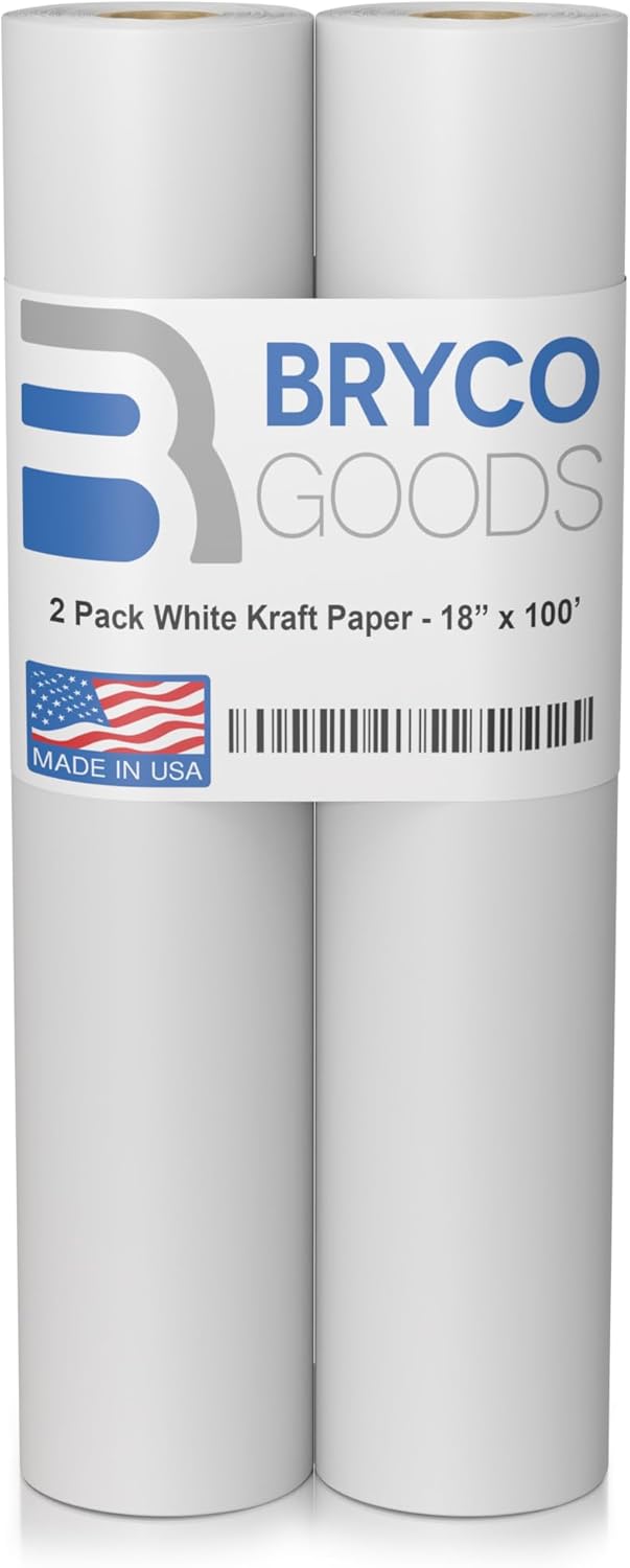 Bryco Goods 18”x1200” (100’) White Kraft Paper Roll - Pack of 2 - Easel Paper for Arts & Crafts