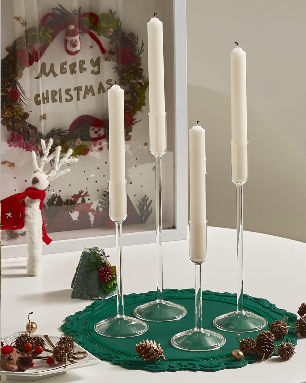 Candle Holder, Glass Taper Candle Tall Candlestick Holder, 4 Different Heights, for Table