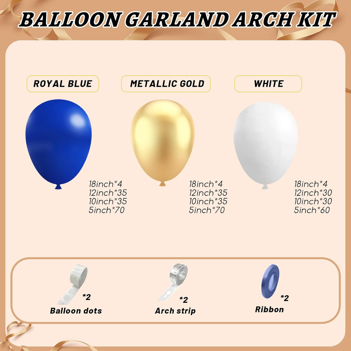 412Pcs Royal Blue and Gold Balloons Arch Garland Kit,5 10 12 18 inch blue and gold balloons for