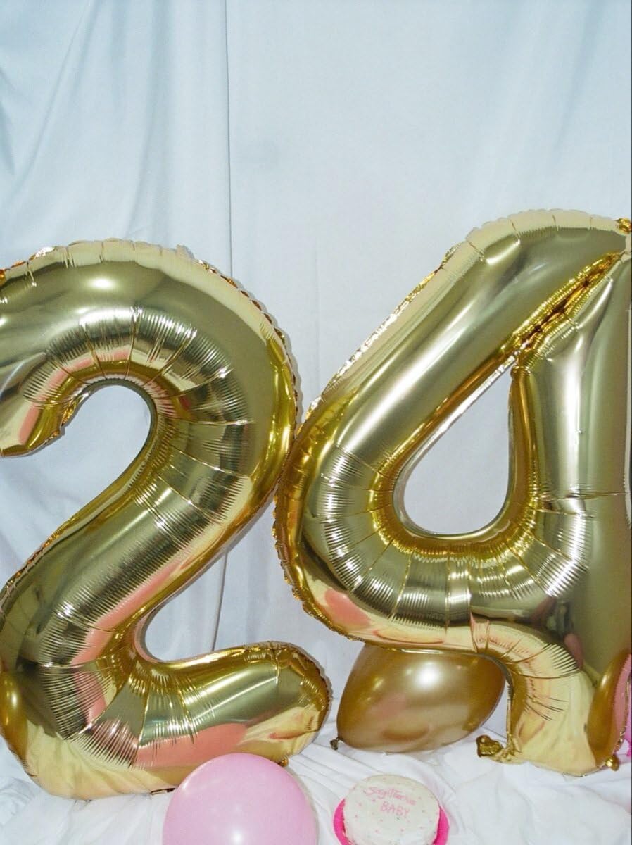 40 Inch Light Gold Large Number 4 Balloons, Giant Foil Number Four 14 24 34 40 44 Balloons