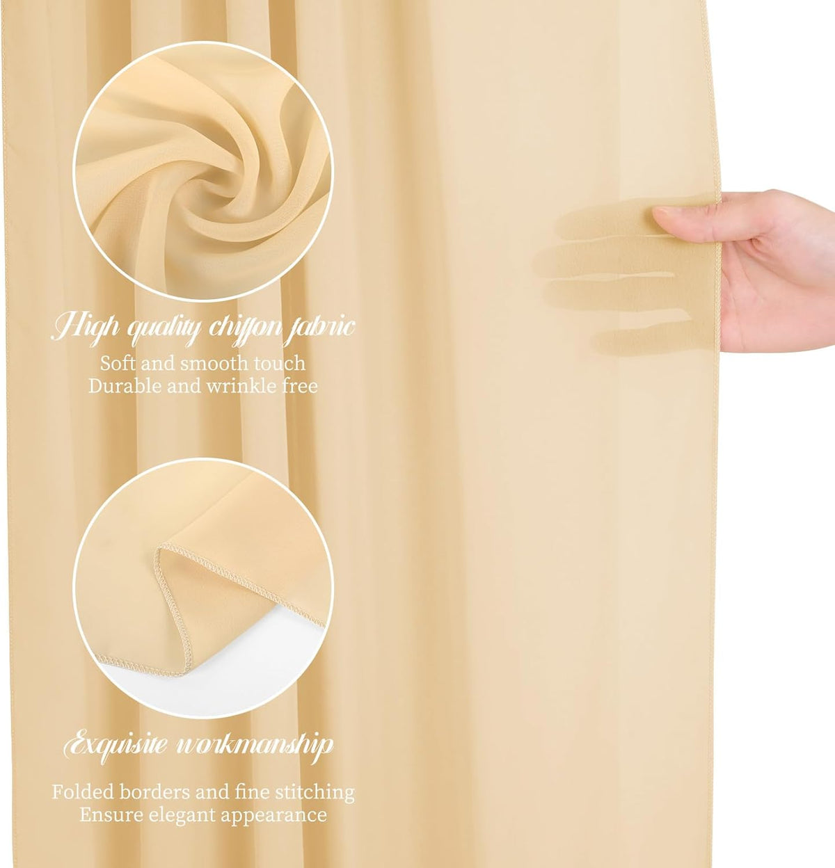 Wedding Arch Draping Fabric, 8 Panels 28" x 20ft Champagne Sheer Chiffon Curtain Drapes for Wedding