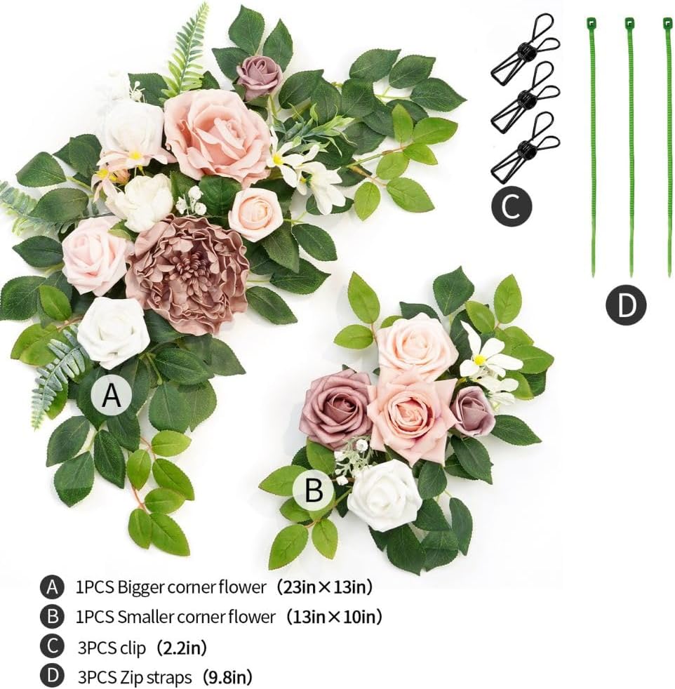 Wedding decor (pack of 2) Welcome Sign Flower Backdrop Garland For Ceremony Reception Wall Easel