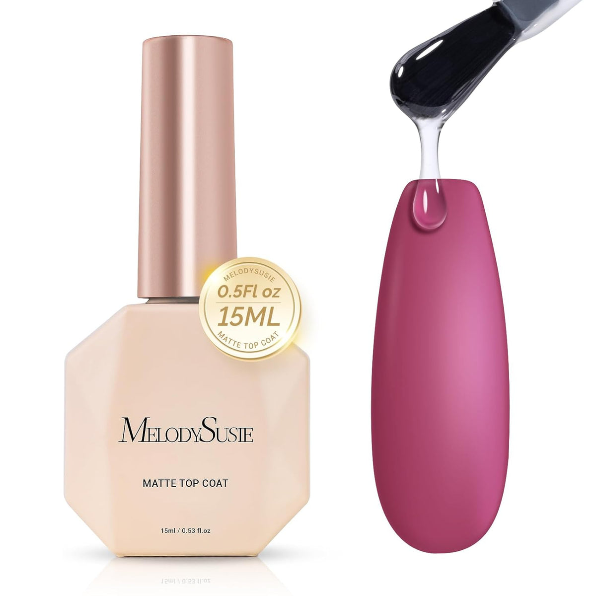 MelodySusie 15ML No Wipe Matte Gel Top Coat - Long Lasting Top Gel for Clear Nail Gel and Acrylic