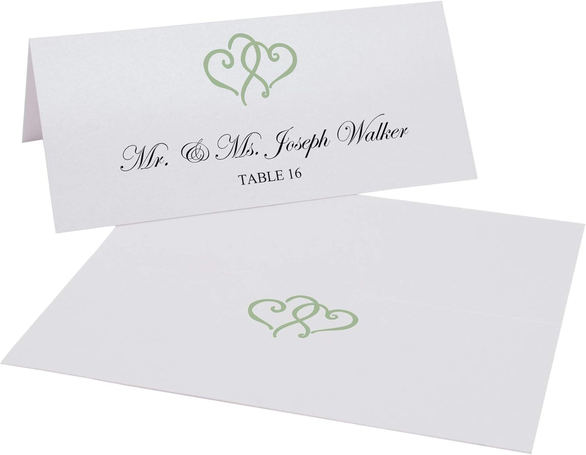 Linked Hearts Printable Place Cards, Sage (Choose Color), Set of 150 (25 Sheets), Laser & Inkjet