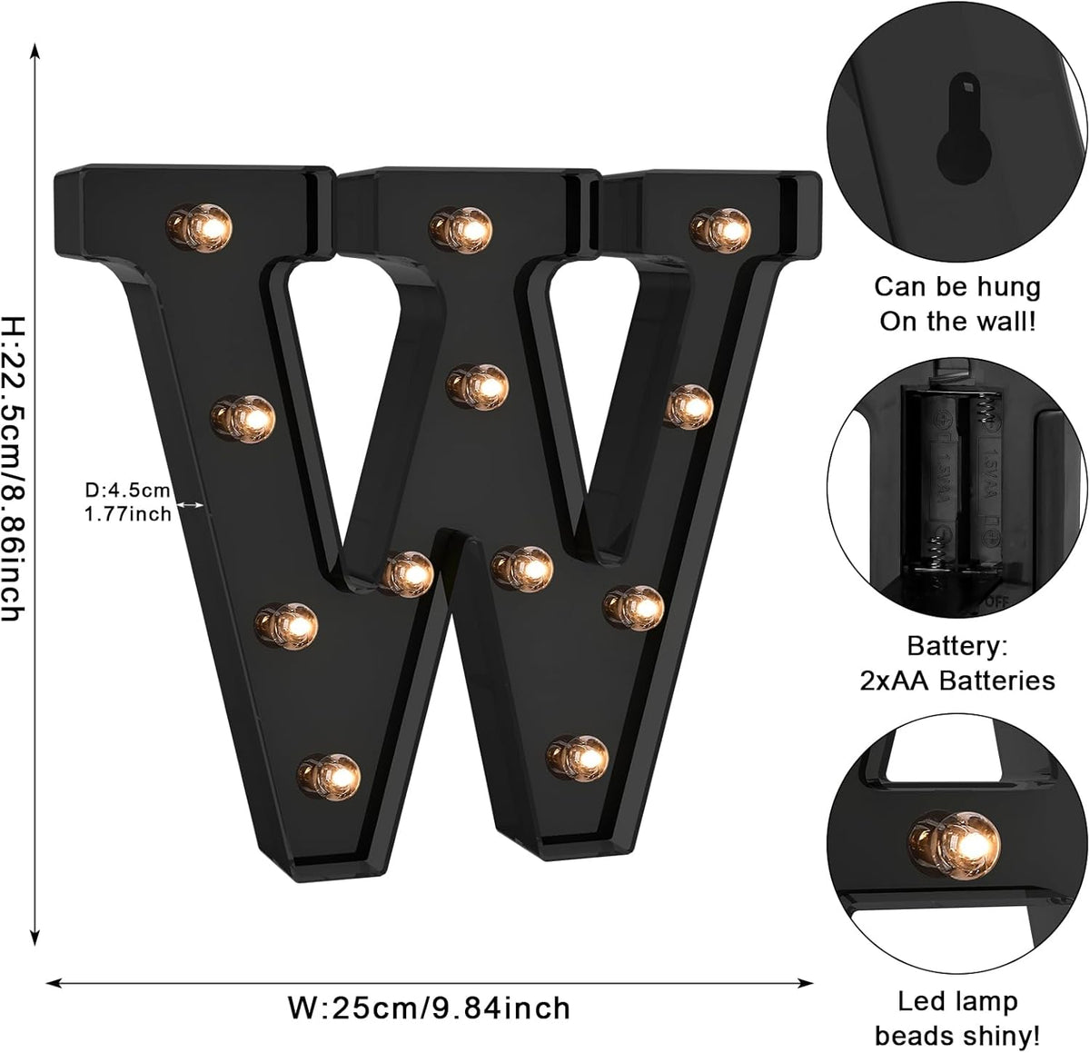 Foaky Black LED Letter Lights for Room Decor - Bedroom Wall Decor, Alphabet Lights for Home