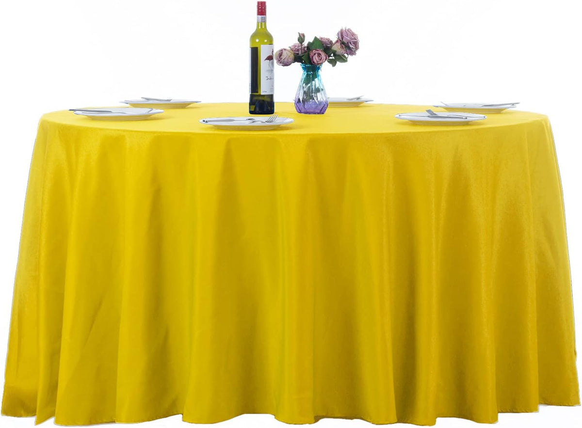Ascoza 2pack 132 Inch Yellow Round Tablecloth in Washable Polyester Fabric for